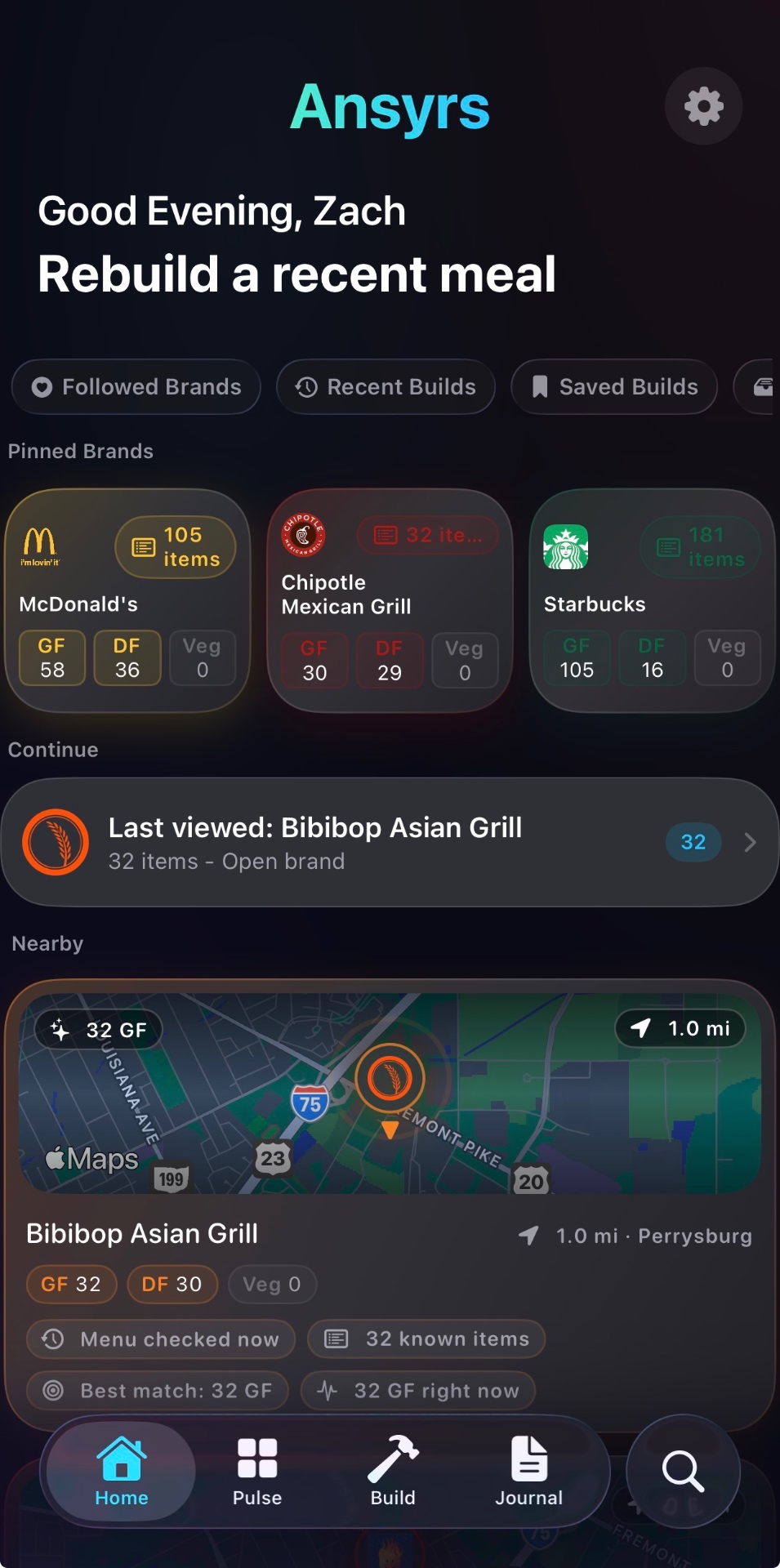 Ansyrs home screen