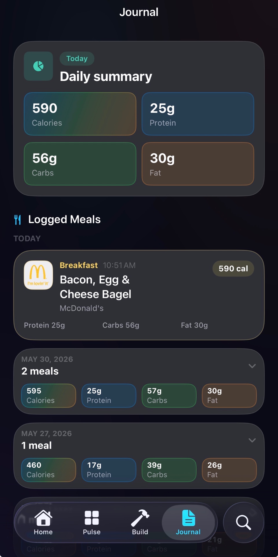 Journal screen
